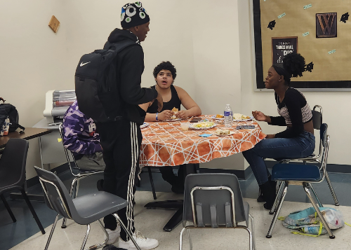 Students eating lunch and socializing