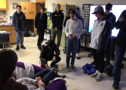 Engineering students demonstrate catapult