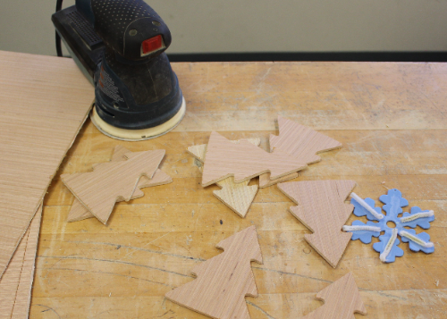 Plywood tree ornaments with sander