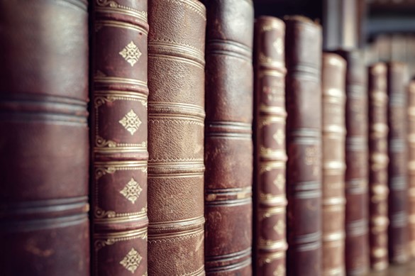 Old vintage books in a row 