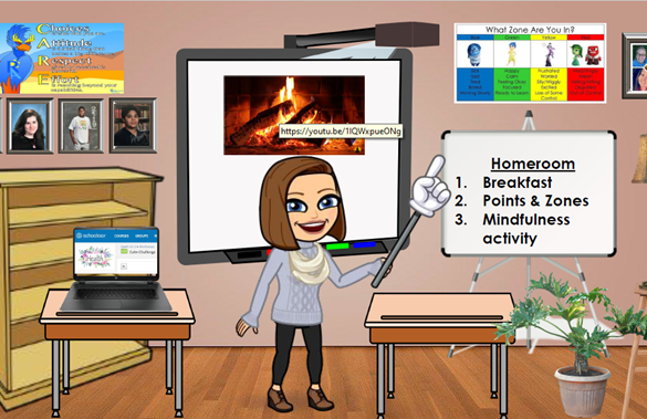 Virtual classroom screen with avatar