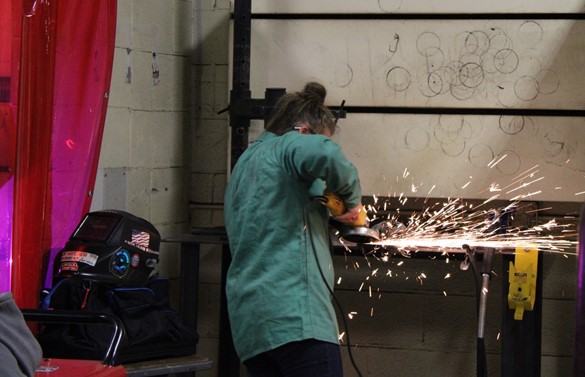 Welding student working at CTE