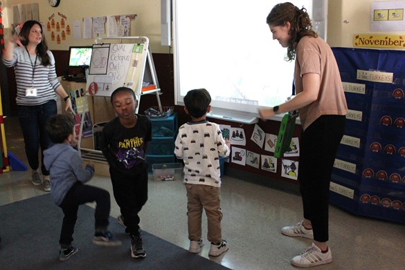 Dancing to a video in preschool